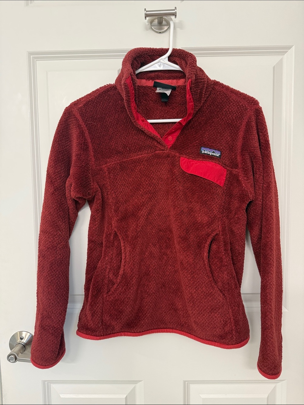 Patagonia Deep Red Fleece Pullover with Chest Pocket